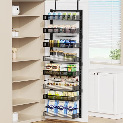 POKIPO 8-stöckiger Organizer für Speisekammer, 2-in-1, großes Gewürzregal mit verstellbaren Metallkörben, robuster Hänge- oder Wand-Aufbewahrungs-Organizer für Küche, Speisekammer und Zimmerwand von POKIPO