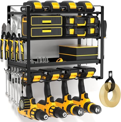 POKIPO Elektrowerkzeug-Organizer, Wandhalterung, robuster Bohrerhalter, Garagenwerkzeug-Organizer und Aufbewahrung, Garage, Allzweckregal für schnurlose Bohrmaschine (schwarz-1) von POKIPO