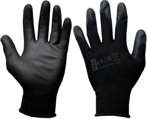 12 Paar Arbeitshandschuhe Gr. 9 PURE BLACK Latexbeschichtung Schutzhandschuhe Montagehandschuhe Sicherheitshandschuhe von POKM Toolsmarket GmbH