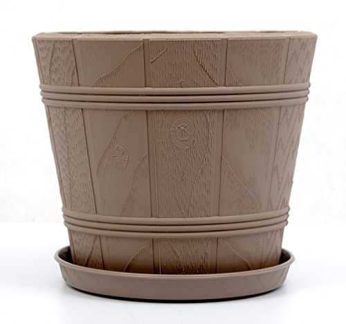 POKM Toolsmarket GmbH Blumentopf Blumenkübel Elba mit Untersetzer 15cm bis 42cm (Ø17 cm (0), Beige) von POKM Toolsmarket GmbH