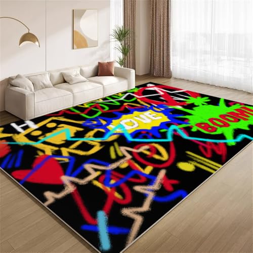 Grunge-Alphabet-Graffiti Teppich Abstraktes Farbenfrohes Graffiti Rutschfester Bodendekor-Teppich weicher Kurzflor-Akzentteppich für Innenräume Wohnzimmer Schlafzimmer Spielzimmer Foyer 150x240cm Grunge-Alphabet-Graffiti Teppich Abstraktes Farbenfrohes Graffiti Rutschfester Bodendekor-Teppich weicher Kurzflor-Akzentteppich für Innenräume Wohnzimmer Schlafzimmer Spielzimmer Foyer 150x240cm von POKXAEU
