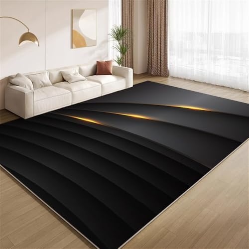 Minimalistisches Schwarzgold Teppich Abstrakte Wellenstreifen Rutschfester Bodenteppich weicher dünnen Kurzflor-Teppich für Wohnzimmer Schlafzimmer Küche Büro Esszimmer Hartholzboden 160x200cm Minimalistisches Schwarzgold Teppich Abstrakte Wellenstreifen Rutschfester Bodenteppich weicher dünnen Kurzflor-Teppich für Wohnzimmer Schlafzimmer Küche Büro Esszimmer Hartholzboden 160x200cm von POKXAEU