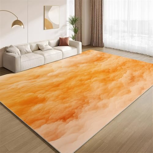 Orangefarbene Wolken Mit Ombre-Effekt Teppich Modernes Gebranntes Orange Eingangsbereich-Teppich rutschfest Fußmatte weich waschbar Bodenteppich für Wohnzimmer Innenbereich Flur Matten 60x90cm von POKXAEU