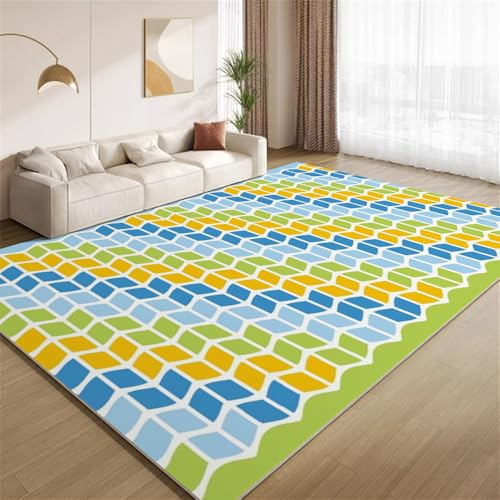 POKXAEU 3D Geometrische Streifen Teppich Blaue Wellenstruktur Waschbare Teppiche für Wohnzimmer weiche Schlafzimmerteppiche Rutschfester Akzentteppich für Büro Kinderzimmer Dekor 120x180cm von POKXAEU