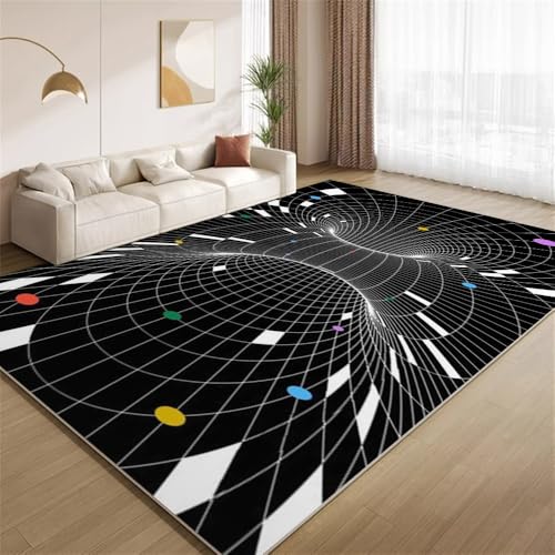 POKXAEU 3D Schwarzweiß Teppich Optische Täuschungen Innenbereich Teppich weiche Kunstwolle rutschfest waschbar Akzentteppich für Wohnzimmer Haustür Flur Dekoration 90x120cm von POKXAEU