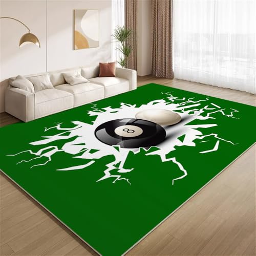 POKXAEU 8-Ball-Billardkugel Teppich Crack-Grün-Weiß Eingangsbereich-Teppich rutschfest Fußmatte weich waschbar Bodenteppich für Wohnzimmer Innenbereich Flur Matten 60x90cm von POKXAEU