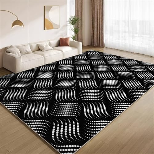 POKXAEU Abstrakt Schwarz Weiß Teppich Gepunktete Welle Wohnzimmer-Schlafzimmer-Teppich rutschfest Überwurfmatten waschbar Bodendekoration Matte für den Innenbereich Flur 90x150cm POKXAEU Abstrakt Schwarz Weiß Teppich Gepunktete Welle Wohnzimmer-Schlafzimmer-Teppich rutschfest Überwurfmatten waschbar Bodendekoration Matte für den Innenbereich Flur 90x150cm von POKXAEU