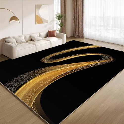 POKXAEU Abstrakt Schwarzgold Teppich Goldene Wellenlinien Waschbarer Wohnzimmer-Schlafzimmer-Teppich weich rutschfest Kurzflor Matte für Bauernhaus Zuhause Boden Flur 120x150cm POKXAEU Abstrakt Schwarzgold Teppich Goldene Wellenlinien Waschbarer Wohnzimmer-Schlafzimmer-Teppich weich rutschfest Kurzflor Matte für Bauernhaus Zuhause Boden Flur 120x150cm von POKXAEU
