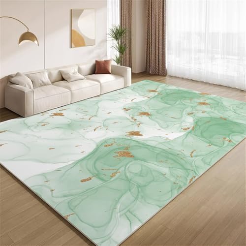 POKXAEU Abstrakt Weiß Grün Teppich Ombré-Marmortextur Eingangsbereich-Teppich rutschfest Fußmatte weich waschbar Bodenteppich für Wohnzimmer Innenbereich Flur Matten 60x90cm von POKXAEU
