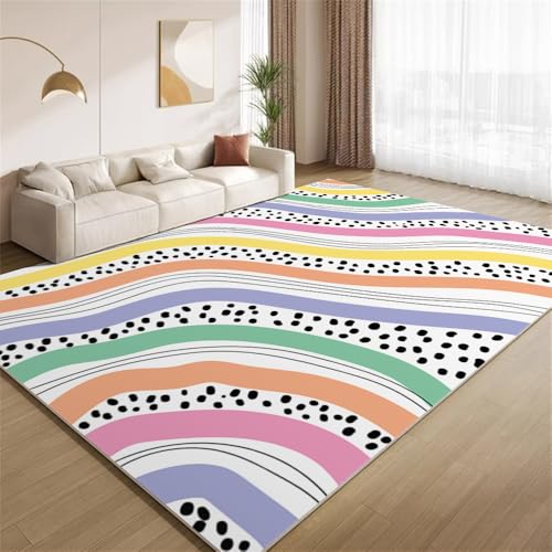 POKXAEU Abstrakte, Bunte Streifen Teppich Schwarz-Weiße Textur Eingangsbereich-Teppich rutschfest Fußmatte weich waschbar Bodenteppich für Wohnzimmer Innenbereich Flur Matten 60x90cm von POKXAEU