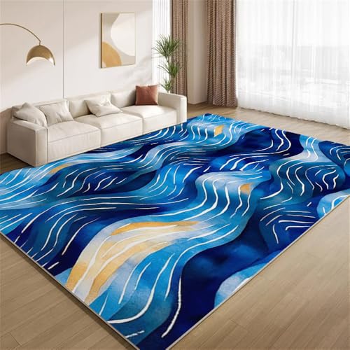 POKXAEU Abstrakte Blaue Wellen Teppich Meereswellen-Textur Waschbarer Wohnzimmer-Schlafzimmer-Teppich weich rutschfest Kurzflor Matte für Bauernhaus Zuhause Boden Flur 120x150cm POKXAEU Abstrakte Blaue Wellen Teppich Meereswellen-Textur Waschbarer Wohnzimmer-Schlafzimmer-Teppich weich rutschfest Kurzflor Matte für Bauernhaus Zuhause Boden Flur 120x150cm von POKXAEU