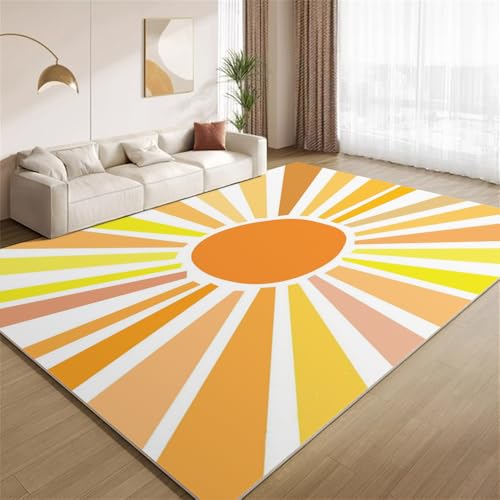 POKXAEU Abstrakte Boho-Sonne Teppich Orange-Braune Streifen Wohnzimmerteppich aus Kunstwolle waschbar fusselfrei pflegeleicht für Schlafzimmer Kinderzimmer Büro Flur Dekoration 180x270cm von POKXAEU