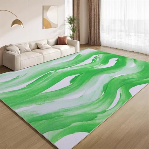 POKXAEU Abstraktes Blau-Weiß Teppich Vintage Wellenstreifen Eingangsbereich-Teppich rutschfest Fußmatte weich waschbar Bodenteppich für Wohnzimmer Innenbereich Flur Matten 60x90cm von POKXAEU