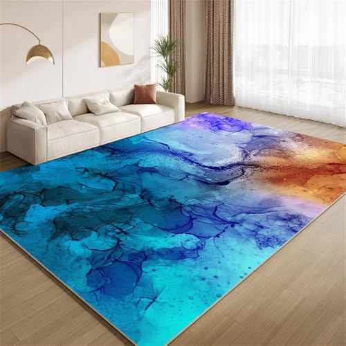 POKXAEU Abstraktes Blaubraun Teppich Funky Ombre-Textur Waschbarer Wohnzimmer-Schlafzimmer-Teppich weich rutschfest Kurzflor Matte für Bauernhaus Zuhause Boden Flur 120x150cm von POKXAEU