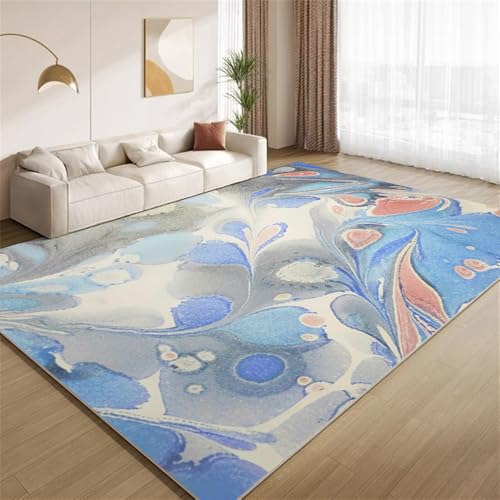 POKXAEU Abstraktes Blaugrau Teppich Vintage-Blaudruck Wohnzimmer-Schlafzimmer-Teppich rutschfest Überwurfmatten waschbar Bodendekoration Matte für den Innenbereich Flur 90x150cm POKXAEU Abstraktes Blaugrau Teppich Vintage-Blaudruck Wohnzimmer-Schlafzimmer-Teppich rutschfest Überwurfmatten waschbar Bodendekoration Matte für den Innenbereich Flur 90x150cm von POKXAEU