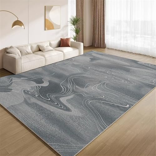 POKXAEU Abstraktes Blaugrau Teppich Wellenlinientextur Waschbarer Wohnzimmer-Schlafzimmer-Teppich weich rutschfest Kurzflor Matte für Bauernhaus Zuhause Boden Flur 120x150cm von POKXAEU