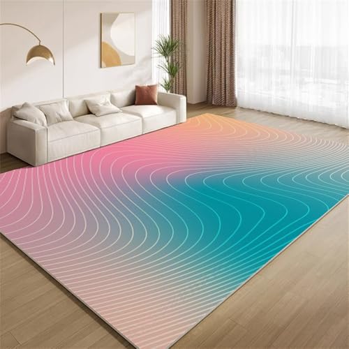 POKXAEU Abstraktes Blaurosa Teppich Schlichte Weiße Streifen Waschbare Teppiche für Wohnzimmer weiche Schlafzimmerteppiche Rutschfester Akzentteppich für Büro Kinderzimmer Dekor 120x180cm von POKXAEU