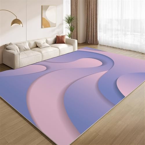 POKXAEU Abstraktes Blauviolett Teppich Ombré-Wellenstreifen Eingangsbereich-Teppich rutschfest Fußmatte weich waschbar Bodenteppich für Wohnzimmer Innenbereich Flur Matten 60x90cm von POKXAEU