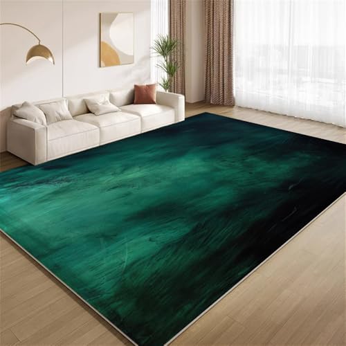 POKXAEU Abstraktes Dunkelgrün Teppich Fließende Smaragdgrüne Streifen Wohnzimmer-Schlafzimmer-Teppich rutschfest Überwurfmatten waschbar Bodendekoration Matte für den Innenbereich Flur 90x150cm von POKXAEU