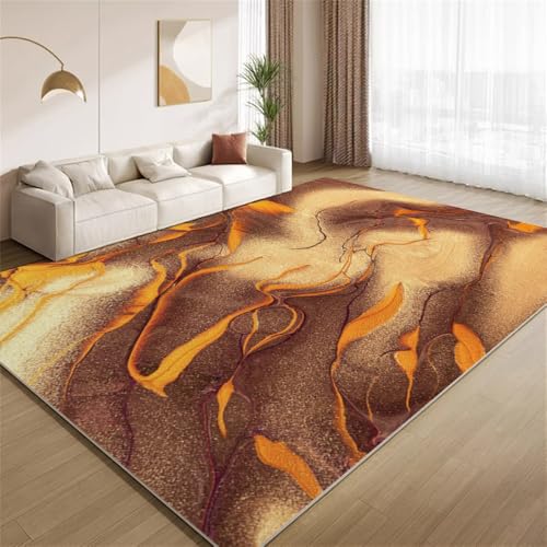 POKXAEU Abstraktes Gebranntes Orange Teppich Goldbrauner Marmor Eingangsbereich-Teppich rutschfest Fußmatte weich waschbar Bodenteppich für Wohnzimmer Innenbereich Flur Matten 60x90cm von POKXAEU