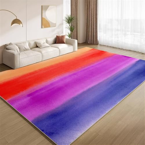POKXAEU Abstraktes Ombre Aquarell Teppich Funky, Bunte Streifen Waschbarer Wohnzimmer-Schlafzimmer-Teppich weich rutschfest Kurzflor Matte für Bauernhaus Zuhause Boden Flur 120x150cm von POKXAEU