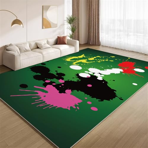 POKXAEU Abstraktes Ombre Grün Teppich Bunte Grunge-Farbe Eingangsbereich-Teppich rutschfest Fußmatte weich waschbar Bodenteppich für Wohnzimmer Innenbereich Flur Matten 60x90cm von POKXAEU