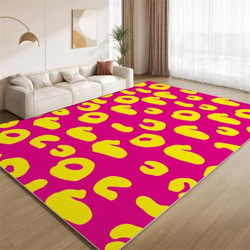 POKXAEU Abstraktes Rot-Gelb Teppich Leopardenmuster Tierfelle Wohnzimmerteppich aus Kunstwolle waschbar fusselfrei pflegeleicht für Schlafzimmer Kinderzimmer Büro Flur Dekoration 180x270cm von POKXAEU