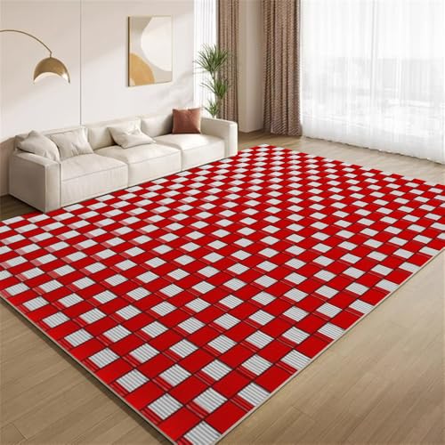 POKXAEU Abstraktes Rot-Weiß Teppich Vintage Karo Textur Maschinenwaschbare Teppiche für Wohnzimmer weich rutschfest Teppich für Schlafzimmer Kinderzimmer Klassenzimmer Büro 150x210cm POKXAEU Abstraktes Rot-Weiß Teppich Vintage Karo Textur Maschinenwaschbare Teppiche für Wohnzimmer weich rutschfest Teppich für Schlafzimmer Kinderzimmer Klassenzimmer Büro 150x210cm von POKXAEU