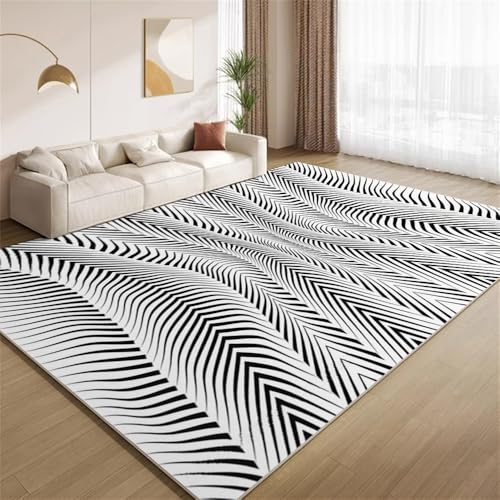 POKXAEU Abstraktes Schwarzweiß Teppich Illusive Wellenstreifen Waschbarer Wohnzimmer-Schlafzimmer-Teppich weich rutschfest Kurzflor Matte für Bauernhaus Zuhause Boden Flur 120x150cm POKXAEU Abstraktes Schwarzweiß Teppich Illusive Wellenstreifen Waschbarer Wohnzimmer-Schlafzimmer-Teppich weich rutschfest Kurzflor Matte für Bauernhaus Zuhause Boden Flur 120x150cm von POKXAEU