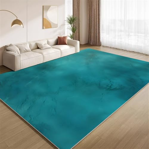 POKXAEU Abstraktes Türkis Teppich Fließende Ombre-Textur Eingangsbereich-Teppich rutschfest Fußmatte weich waschbar Bodenteppich für Wohnzimmer Innenbereich Flur Matten 60x90cm von POKXAEU