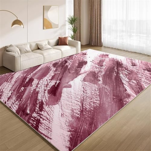 POKXAEU Abstraktes Weinrot Teppich Pinselstriche Innenbereich Teppich weiche Kunstwolle rutschfest waschbar Akzentteppich für Wohnzimmer Haustür Flur Dekoration 90x120cm von POKXAEU