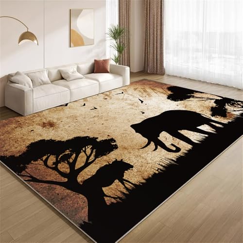 POKXAEU Afrikanische Graslandtiere Teppich Modernes Gold-Schwarz Waschbarer Wohnzimmer-Schlafzimmer-Teppich weich rutschfest Kurzflor Matte für Bauernhaus Zuhause Boden Flur 120x150cm POKXAEU Afrikanische Graslandtiere Teppich Modernes Gold-Schwarz Waschbarer Wohnzimmer-Schlafzimmer-Teppich weich rutschfest Kurzflor Matte für Bauernhaus Zuhause Boden Flur 120x150cm von POKXAEU