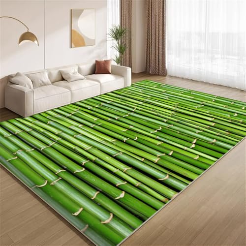 POKXAEU Bambuswald Teppich Grüner Bambus Wohnzimmer-Schlafzimmer-Teppich rutschfest Überwurfmatten waschbar Bodendekoration Matte für den Innenbereich Flur 90x150cm von POKXAEU