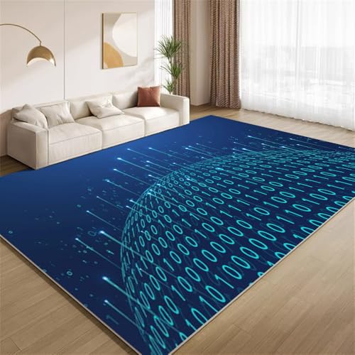 POKXAEU Binärcode Teppich Modern Funky Blau Rutschfester Bodendekor-Teppich weicher Kurzflor-Akzentteppich für Innenräume Wohnzimmer Schlafzimmer Spielzimmer Foyer 150x240cm von POKXAEU