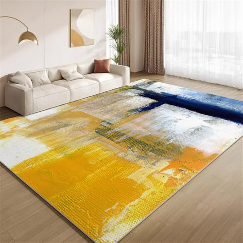 POKXAEU Blau-Gelb-Ombré Teppich Vintage Funky Design Rutschfester Bodendekor-Teppich weicher Kurzflor-Akzentteppich für Innenräume Wohnzimmer Schlafzimmer Spielzimmer Foyer 150x240cm von POKXAEU