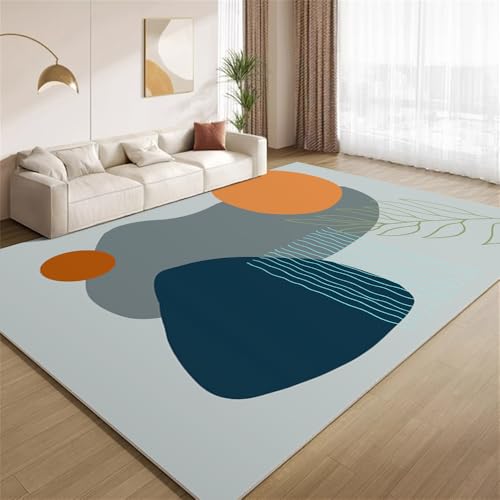 POKXAEU Blau Grau Boho Teppich Minimalistische Moderne Kunst Eingangsbereich-Teppich rutschfest Fußmatte weich waschbar Bodenteppich für Wohnzimmer Innenbereich Flur Matten 60x90cm von POKXAEU