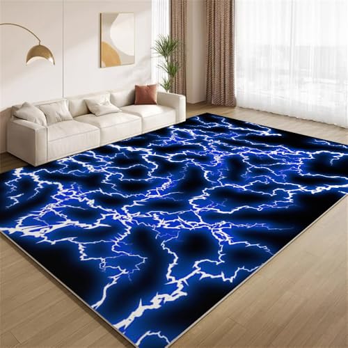 POKXAEU Blaue Blitztextur Teppich Modernes Blauschwarz Eingangsbereich-Teppich rutschfest Fußmatte weich waschbar Bodenteppich für Wohnzimmer Innenbereich Flur Matten 60x90cm von POKXAEU