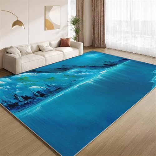 POKXAEU Blaue Ölgemälde-Landschaft Teppich Vintage-Blau Waschbarer Wohnzimmer-Schlafzimmer-Teppich weich rutschfest Kurzflor Matte für Bauernhaus Zuhause Boden Flur 120x150cm POKXAEU Blaue Ölgemälde-Landschaft Teppich Vintage-Blau Waschbarer Wohnzimmer-Schlafzimmer-Teppich weich rutschfest Kurzflor Matte für Bauernhaus Zuhause Boden Flur 120x150cm von POKXAEU