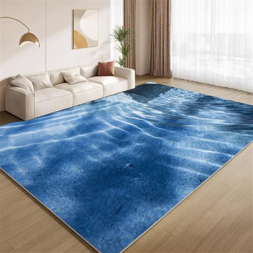 POKXAEU Blauer Meeresstrand Teppich Wasserwellen Innenbereich Teppich weiche Kunstwolle rutschfest waschbar Akzentteppich für Wohnzimmer Haustür Flur Dekoration 90x120cm von POKXAEU