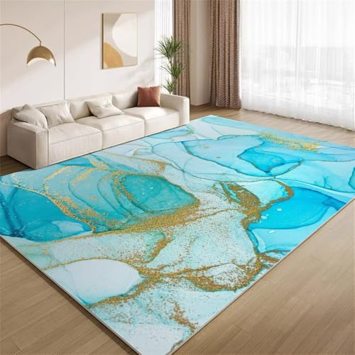 POKXAEU Blauweißer Marmor Teppich Flüssiger Marmor Aus Goldfolie Wohnzimmer-Schlafzimmer-Teppich rutschfest Überwurfmatten waschbar Bodendekoration Matte für den Innenbereich Flur 90x150cm POKXAEU Blauweißer Marmor Teppich Flüssiger Marmor Aus Goldfolie Wohnzimmer-Schlafzimmer-Teppich rutschfest Überwurfmatten waschbar Bodendekoration Matte für den Innenbereich Flur 90x150cm von POKXAEU