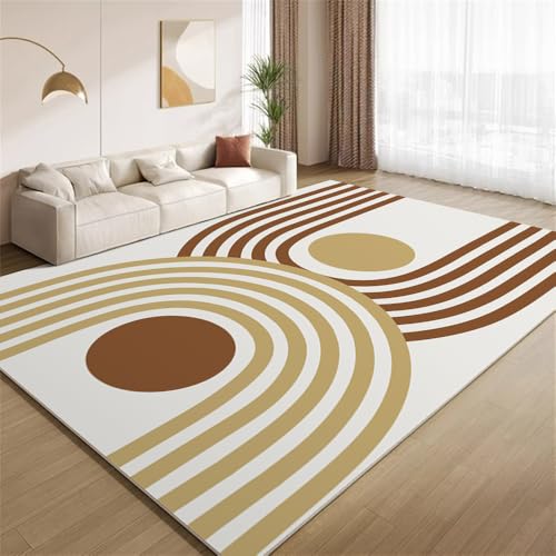 POKXAEU Bogenlinien Boho Teppich Moderne Mid-Century-Kunst Eingangsbereich-Teppich rutschfest Fußmatte weich waschbar Bodenteppich für Wohnzimmer Innenbereich Flur Matten 60x90cm von POKXAEU