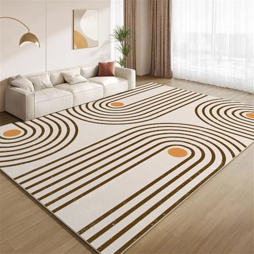 POKXAEU Boho-Braunstreifen Teppich Abstrakte Bogenlinien Wohnzimmerteppich aus Kunstwolle waschbar fusselfrei pflegeleicht für Schlafzimmer Kinderzimmer Büro Flur Dekoration 180x270cm von POKXAEU