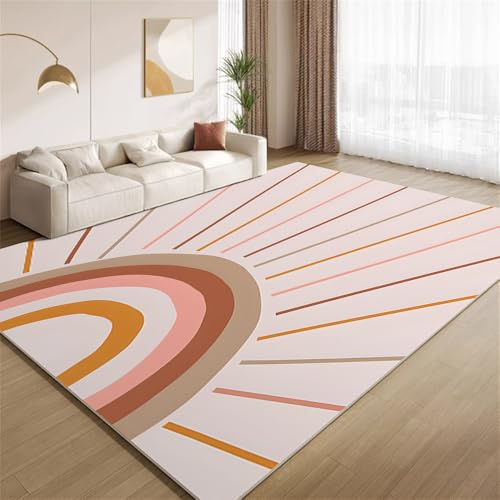 POKXAEU Boho-Regenbogen-Sonnenaufgang Teppich Moderne Mid-Century-Kunst Wohnzimmer-Schlafzimmer-Teppich rutschfest Überwurfmatten waschbar Bodendekoration Matte für den Innenbereich Flur 90x150cm von POKXAEU