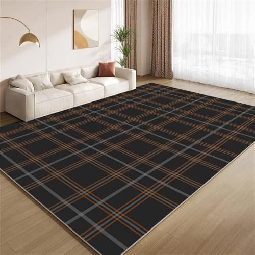POKXAEU Braun Schwarz Schottenkaro Teppich Büffelkaro Rutschfester Bodenteppich weicher dünnen Kurzflor-Teppich für Wohnzimmer Schlafzimmer Küche Büro Esszimmer Hartholzboden 160x200cm von POKXAEU