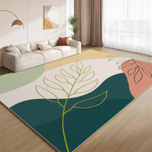 POKXAEU Bunte Boho-Pflanzen Teppich Moderne Mid-Century-Kunst Waschbare Teppiche für Wohnzimmer weiche Schlafzimmerteppiche Rutschfester Akzentteppich für Büro Kinderzimmer Dekor 120x180cm von POKXAEU