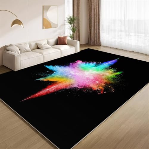 POKXAEU Bunte Farbexplosion Teppich Modernes Schwarz Multi Innenbereich Teppich weiche Kunstwolle rutschfest waschbar Akzentteppich für Wohnzimmer Haustür Flur Dekoration 90x120cm von POKXAEU