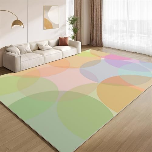 POKXAEU Bunte Geometrische Kreise Teppich Minimalistisches Design Eingangsbereich-Teppich rutschfest Fußmatte weich waschbar Bodenteppich für Wohnzimmer Innenbereich Flur Matten 60x90cm von POKXAEU