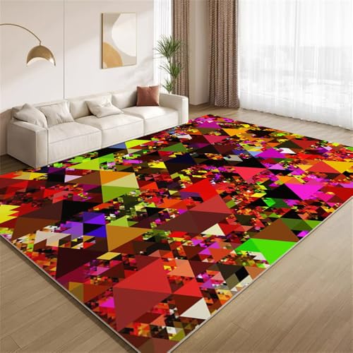 POKXAEU Bunte Grunge-Geometrie Teppich Abstrakte Mosaik-Geometrie Wohnzimmer-Schlafzimmer-Teppich rutschfest Überwurfmatten waschbar Bodendekoration Matte für den Innenbereich Flur 90x150cm von POKXAEU