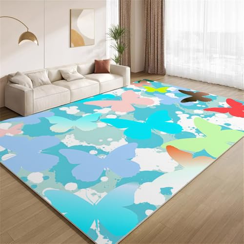 POKXAEU Bunter Schmetterling Teppich Abstrakte Aquarellkunst Wohnzimmer-Schlafzimmer-Teppich rutschfest Überwurfmatten waschbar Bodendekoration Matte für den Innenbereich Flur 90x150cm POKXAEU Bunter Schmetterling Teppich Abstrakte Aquarellkunst Wohnzimmer-Schlafzimmer-Teppich rutschfest Überwurfmatten waschbar Bodendekoration Matte für den Innenbereich Flur 90x150cm von POKXAEU
