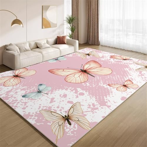POKXAEU Bunter Schmetterling Teppich Rosa Farbspritzer Maschinenwaschbare Teppiche für Wohnzimmer weich rutschfest Teppich für Schlafzimmer Kinderzimmer Klassenzimmer Büro 150x210cm POKXAEU Bunter Schmetterling Teppich Rosa Farbspritzer Maschinenwaschbare Teppiche für Wohnzimmer weich rutschfest Teppich für Schlafzimmer Kinderzimmer Klassenzimmer Büro 150x210cm von POKXAEU